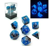 Bescon Two-Tone Glow-in-The-Dark Polyhedral Dice Set Blue Dawn, Luminous RPG Dice Set d4 d6 d8 d10 d12 d20 d% Brick Box Pack
