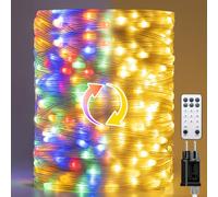 BESCOST Guirlande Lumineuse 30M, Blanc Chaud + Multicolore, Guirlande Lumineuse Extérieure 300 LED avec Télécommande et 11 Modes, Décoration Noël Jardin Terrasse Balcon Patio Mariage