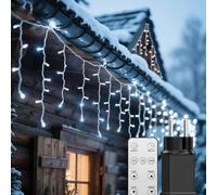 BESCOST Guirlande Noël Exterieur 10m 400 LED, Rideau Lumineux Exterieur Blanc Froid,8 Modes avec Télécommande RF, Minuterie, 4 Niveaux de Luminosité, Idéal pour Jardin, Patio, Fête Noël