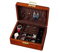 Bescott Boîte à bijoux en bois massif à 2 couches avec serrure et clé pour homme et femme - Organiseur de bijoux vintage en bois de velours pour boucles d'oreilles, bagues, colliers, bracelets,