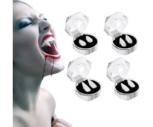 Beseloa Crocs de vampire pour Halloween, 2 paires de dents de vampire rétractables, sans irritation des gencives, dents de vampire réutilisables pour enfants et adultes pour Halloween