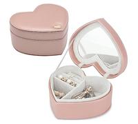 besharppin Boîte à bijoux portable en forme de cœur avec miroir pour boucles d'oreilles, bagues, colliers (rose champagne)