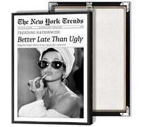 Beshdomp Impression sur toile vintage « Better Late Than Ugly Newspaper » - Impression sur toile pour salle de bain, maison, chambre à coucher, dortoir - 30,5 x 40,6 cm - encadrée