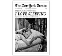 Beshdomp Poster vintage « I Love Sleeping » - Impression sur toile de journal noir et blanc - Impression sur toile pour maison, chambre à coucher, dortoir, bar, chariot - 20,3 x 25,4 cm - Sans cadre