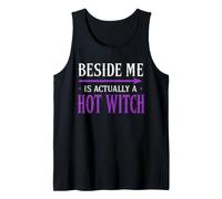 Beside Me is Actually A Hot Witch Funny Halloween Typographie Débardeur