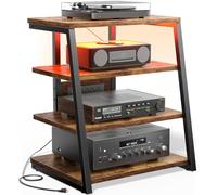 Besiost - Support multimédia AV avec prises, console multimédia avec lumières LED, étagères stéréo et supports avec étagères de rangement, armoire tour audio multimédia, café
