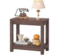 Besiost Table d'appoint étroite de style rustique avec étagère de rangement, petite console pour petits espaces, table de chevet rustique pour salon, chambre à coucher, 61 cm, noyer noir