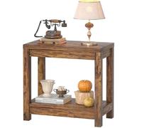 Besiost Table d'appoint étroite de style rustique avec étagère de rangement, petite console pour petits espaces, table de chevet rustique pour salon, chambre à coucher, 61 cm, marron rustique