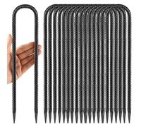 Besitu Lot de 16 piquets de vent de trampoline de 30,5 cm, piquets en U robustes pour sol, kit d'ancrage pour balancelle et but de football, ancrages en acier galvanisé noir