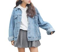 Beskie Veste en Jean surdimensionnée pour Les Femmes Grils Jacket Boyfriend Jeans à Manches Longues