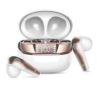 BESNOOW Ecouteurs Bluetooth sans Fil, Écouteurs Bluetooth 5.3 Oreillette Bluetooth Basses Immersives avec 4 ENC Mic, Casque Bluetooth sans Fil 40H avec Écran LED, Or Blanc