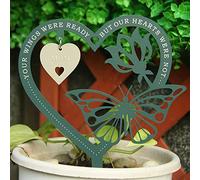 Besoamo Plaque commémorative en forme de cœur en forme de papillon - Cadeau de condoléances en mémoire d'un être cher - Étanche - Pour l'extérieur, jardin, tombe