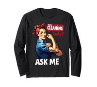 Besoin d'une Femme de ménage Ask Me Retro Woman Funny Housekeeping Manche Longue