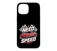 Besoin d'une Voiture de Course à Grande Vitesse avec Drapeaux à damiers Coque pour iPhone 15