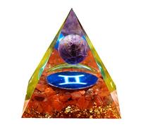 Besorgone Orgone pyramide en cristal de Style zodiaque, pierre de guérison, sphère d'améthyste pour une énergie Positive, Chakra Reiki, Protection Orgonite pryamide Méditation Cadeau (Gemini)