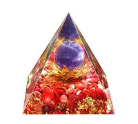 Besorgone Pyramide d'orgonite faite à la main pour énergie positive, Améthyste avec agate rouge pierres de guérison, attire la richesse, la chance