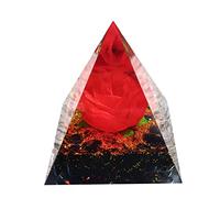 Besorgone Pyramides d'orgonite pour obsidienne à énergie positive avec fleur artificielle en cristal de rose rouge - Pierres de guérison faites à la main - Collection de pryamides chakra Reiki