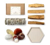 BESOULS Coffret Rituel Force Intérieure: 4 Palo Santo Purification 1 Baton de Sauge Blanche Purification a bruler 5 Pierres Énergétiques Plateau Artisanal QR encens Sauge Blanche Purification Maison