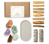 BESOULS Coffret Rituel Les Rêves Deviennent Réalité: 4-6 Palo Santo Purification 1 Sauge Blanche à Brûler 5 Pierres Magiques Plateau Artisanal QR Guide Digital Sauge Blanche Purification Maison