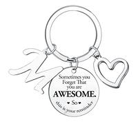 BESPMOSP Porte-clés « Sometimes You Forget You're Awesome » avec initiale de l'alphabet pour femme et homme,Porte-clés inspirant pour fille, fils, frère, sœur, collègue, m, taille unique