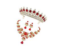 BESPORTBLE 1 Ensemble boucles d'oreilles couronne collier bijoux de costume diadème pour le mariage de la mariée boucle d'oreille bijoux de mariée pour mariage couronnes rouges pour femmes