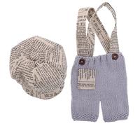 BESPORTBLE 1 ensemble d'accessoires photo pour nouveau-né - Tenue tricotée à imprimé journal pour bébé garçon - Bretelles au crochet et béret - Accessoires photo pour la prise de vue de