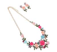 BESPORTBLE 1 Ensemble De Boucles D'oreilles Et Collier À Fleurs Et Feuilles, Bijoux D'été, Collier Hawaïen, Boucles D'oreilles, Ras Du Cou Floral Pour Mariées, Demoiselles