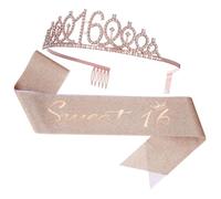 BESPORTBLE 1 Ensemble Sangle couronne bandeau décor rose seize Accessoire Ceinture Bandeau et écharpe d'anniversaire diadème d'anniversaire pour les filles couronne pour femme alliage