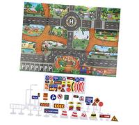 BESPORTBLE 1 Ensemble Tapis de Jeu Éducatif pour Garçon Fille Carte de Circulation et Parc Animalier Set Complet avec Panneaux de Signalisation pour Jeu Intérieur Développement Cognitif