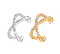 BESPORTBLE 1 jeu Bague En Diamant Double Bague Empilable Plaquée Or Anneaux Superposés Réglables Pour Les Doigts Deux Bandes Alliage Perlé 2 pièces