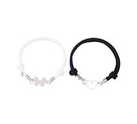 BESPORTBLE 1 paire Bracelet Couple Tressé Acier Inoxydable avec Cœurs Ajustable Noir et Blanc Parfait et Fille Anniversaire et Saint Valentin
