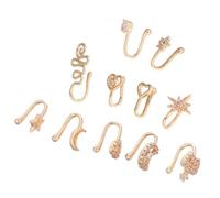 BESPORTBLE 11 Pièces Lot de Faux Anneaux de Nez Cuivre Ornés de Zircon Non Percé et Résistant Bijoux de Nez pour Femmes Hommes et Adolescents