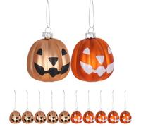 BESPORTBLE 12 Mini Citrouilles d'automne à Suspendre pour Décoration de Sapin Halloween et Noël Boules en Plastique Incassables Bicolores Visages Souriants Décorations Festives pour