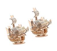 BESPORTBLE 2 Ensembles Kit Modèles Bateau Bois Puzzle Éducatif pour Adultes et Garçon Fille Jeu de Construction Créatif et Sûr avec Lisses Décoration Rétro Bureau