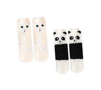 BESPORTBLE 2 paires Chaussettes -mollet en Polaire Douce pour Femme Chaussettes Intérieur Confortables et Chaudes Lot Motifs Panda et Chat pour Hiver Sommeil