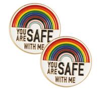 BESPORTBLE 2 pièces Broche Émail Arc Ciel You Are Safe With Me pour Femmes Épingle Décorative Fierté Motif Facile à Fixer Vêtements Sacs Écharpes Accessoires
