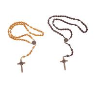 BESPORTBLE 2 pièces Collier Chapelet Catholique Bois Perles Artisanales avec Croix Bijoux Religieux pour Femmes Prières et Fêtes Chrétiennes