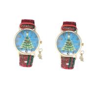 BESPORTBLE 2 Pièces Montre Quartz avec Pendentif Bracelet Cuir PU Design Sapin Montre Décontractée et Chic pour