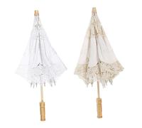 BESPORTBLE 2 pièces Parasol de Mariage Coton avec Dentelle Lot de Petits Parasols Décoratifs pour Photo de Mariée Blanc et Beige Accessoire Élégant et Confortable