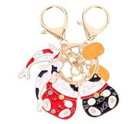 BESPORTBLE 2 pièces Porte-clés Maneki Neko Japonais avec Carpe Rouge et Bleue Charme Feng Shui Accessoire pour Clés et Sacs Alliage pour Prospérité