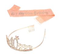 BESPORTBLE 2 pièces Set de Bandeau Couronne et Ceinture Détiquette pour Anniversaire Fille Accessoires Cheveux Confortables pour Fête Danniversaire Décorations Brillantes pour