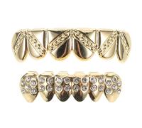 BESPORTBLE 2 Pièces Set de Dents Hip Hop Plaquées Or Grills de Fausse pour Halloween Accessoires de Costume Amusants Dents Brillantes pour Rapper et Fête