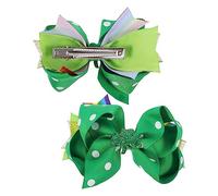 BESPORTBLE 2 pièces Shamrock Hair Clips Durable Metal And Fabric Clover Hair Bows For Saint Patrick's Day Party Accessories