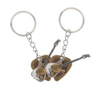 BESPORTBLE 2 Pièces Vintage Rock Guitar Keychain With Metal Guitar Picks Punk Musical Instrument Pendant For Men Women Music Party Favor Accessory Compact Bag Hanging Decor