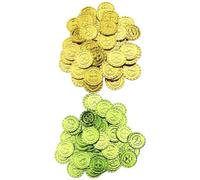 BESPORTBLE 200 Pièces de Décorations Fête Saint-Patrick en Plastique Trèfle à 4 Feuilles Vert et Doré, Diamètre 3,1 Cm, Accessoire de Jeu Réutilisable pour Décoration et Animation Festive
