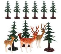 BESPORTBLE 28 Pièces Miniature Christmas Tree and Reindeer Decor Set Tabletop Elk Figurines and Artificial Pine Trees for Table Diorama Xmas Landscape