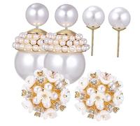 BESPORTBLE 2paires Boucles Oreilles Fleurs Perles Doubles Sides Élégantes Avec Stoppeurs Perles Et Fleurs Pour Look Chic Et