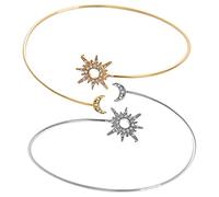 BESPORTBLE 2pièces Bracelet Cuff Bras Métal Ajustable Soleil Et Lune Bijoux Ouverts Élégants Pour Femme or Et Argent Accessoire Mode Simple Et Chic