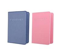 BESPORTBLE 2pièces Lot de Porte-Passeport Cuir PU Mat avec Fermoir Pochette pour Passeport Et Carte Identité Bleu Et Rose