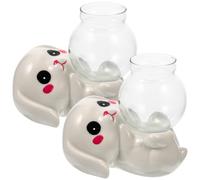 BESPORTBLE 2pièces Vase Verre Transparent Simple pour Aquarium Et Décoration De Maison avec Lapin Céramique Lot